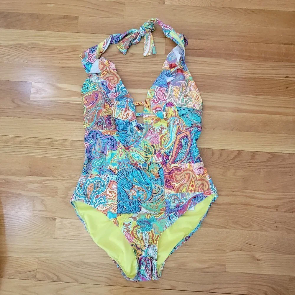 Bleu Rod Beattie Women's Multicolor Boho Paradise Halter Tankini Top Siz…